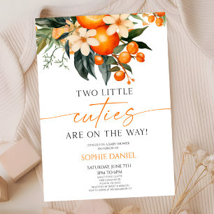 Twee kleine schatjes Sinaasappel Floral Twins Baby Kaart