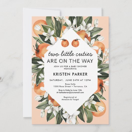 Twee kleine schatjes zijn onderweg Twin Baby Showe Kaart (Voorkant)