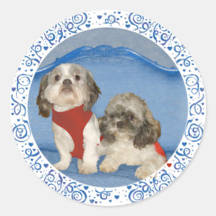 Twee Kleine Shih Tzu Reddingshondjes Ronde Sticker