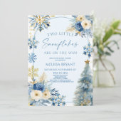 Twee kleine sneeuwvlokken Winter Twins Baby shower Kaart (Staand voorkant)