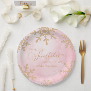Twee kleine sneeuwvlokken Winter Twins Baby shower Papieren Bordje
