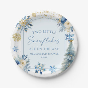 Twee kleine sneeuwvlokken Winter Twins Baby shower Papieren Bordje