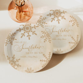 Twee kleine sneeuwvlokken Winter Twins Baby shower Papieren Bordje