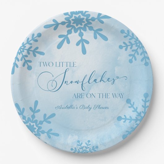 Twee kleine sneeuwvlokken Winter Twins Baby shower Papieren Bordje (Voorkant)