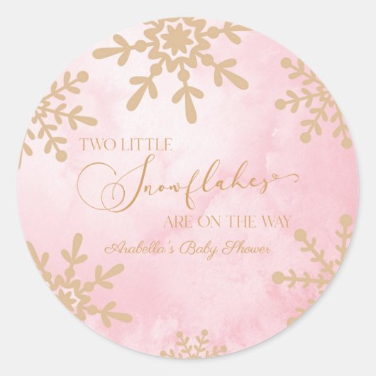 Twee kleine sneeuwvlokken Winter Twins Baby shower Ronde Sticker (Voorkant)