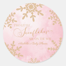 Twee kleine sneeuwvlokken Winter Twins Baby shower Ronde Sticker