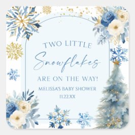Twee kleine sneeuwvlokken Winter Twins Baby shower Vierkante Sticker