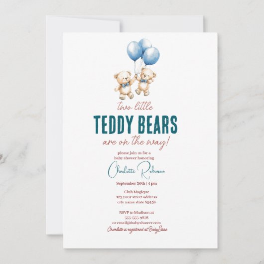 Twee kleine teddyberen tweeling Baby shower Kaart (Voorkant)