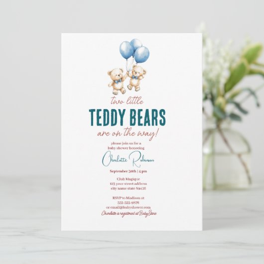 Twee kleine teddyberen tweeling Baby shower Kaart (Staand voorkant)