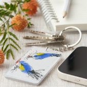 Twee kleine titmouses die graan pikken. Calligrafi Sleutelhanger (Voorkant Rechts)