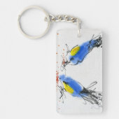 Twee kleine titmouses die graan pikken. Calligrafi Sleutelhanger (Voorkant)