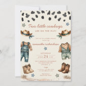 Twee kleine tweeling cowboys op de weg jongen baby kaart (Voorkant)