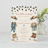 Twee kleine tweeling cowboys op de weg jongen baby kaart (Staand voorkant)