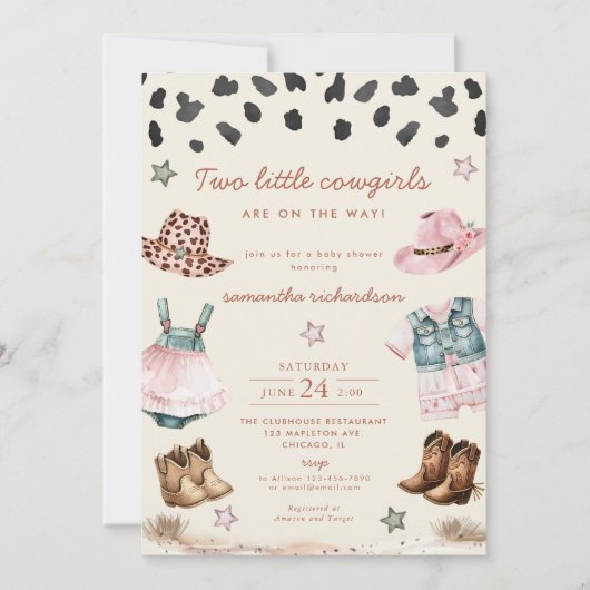 Twee kleine tweelingcowgirls op weg naar de baby s kaart (Voorkant)