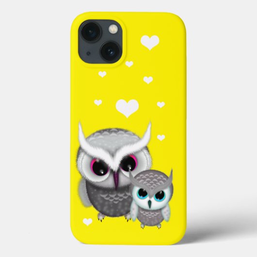 Twee Kleine Uilen en Harten op Fel Geel Case-Mate iPhone Case (Achterkant)