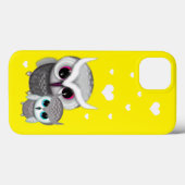 Twee Kleine Uilen en Harten op Fel Geel Case-Mate iPhone Case (Achterkant (horizontaal))