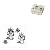 Twee kleine Unicorns, Butterflies en Flowers Rubberstempel (Gestempeld)