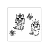 Twee kleine Unicorns, Butterflies en Flowers Rubberstempel (Afrduk)