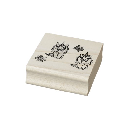 Twee kleine Unicorns, Butterflies en Flowers Rubberstempel (Stempel)