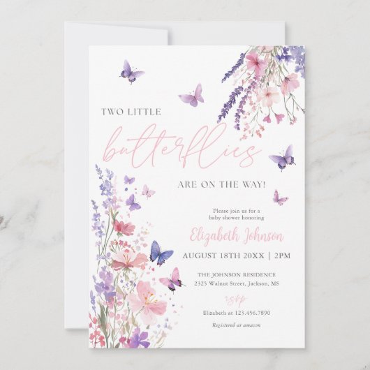 Twee Kleine Vlinders Baby Shower Foto QR Code Kaart (Voorkant)