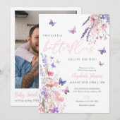 Twee Kleine Vlinders Baby Shower Foto QR Code Kaart (Voorkant / Achterkant)