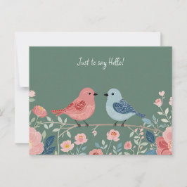 Twee Kleine Vogels en Bloemen Briefkaart