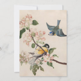 Twee kleine vogels in de buurt van een tak van app feestdagenkaart