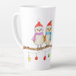 Twee Kleine Vogels Op Een Tak Latte Mok
