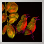 twee kleine vogels oranje en geel poster (Voorkant)