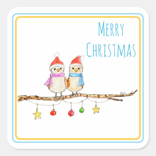 Twee Kleine Vogels Vierkante Sticker (Voorkant)
