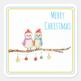 Twee Kleine Vogels Vierkante Sticker