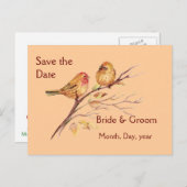 Twee kleine vogelsparren peach Brown Rustige Natuu Aankondigingskaart (Voorkant / Achterkant)