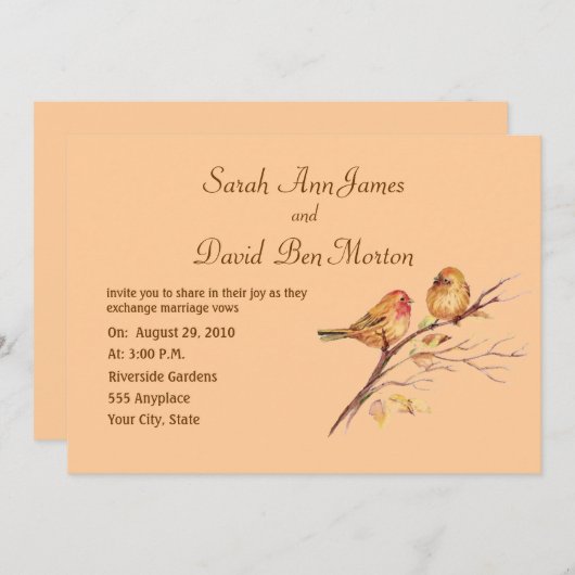 Twee kleine vogelsparren peach Brown Rustige Natuu Kaart (Voorkant / Achterkant)