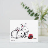 Twee kleine witte konijnen briefkaart (Staand voorkant)