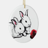 Twee kleine witte konijnen keramisch ornament (Rechts)