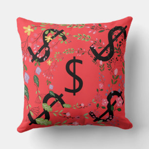 Twee Kleur Dollar $ign Groen Rood Bloemmotief Kussen