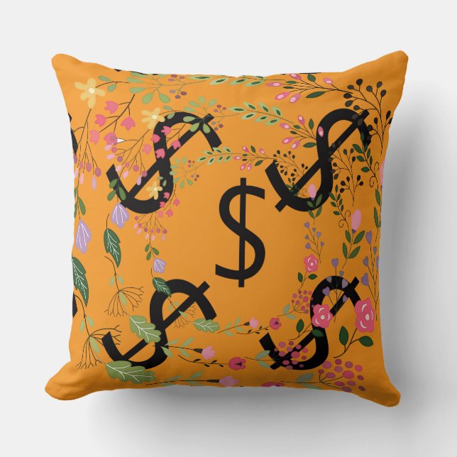Twee Kleur Dollar $ign Oranje Bloem Kussen (Voorkant)