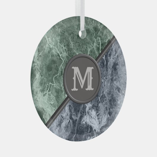 Twee kleurenmarmer-monogram - Kies uw kleuren Glas Ornament (Voorkant Rechts)
