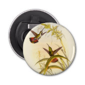 Twee kleurige Hummingvogels die op dezelfde bloem Button Flesopener (Voorkant)