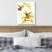 Twee kleurige Hummingvogels die op dezelfde bloem Canvas Afdruk (Insitu (Slaapkamer))