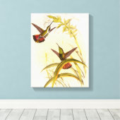 Twee kleurige Hummingvogels die op dezelfde bloem Canvas Afdruk (Insitu (Houten vloer))