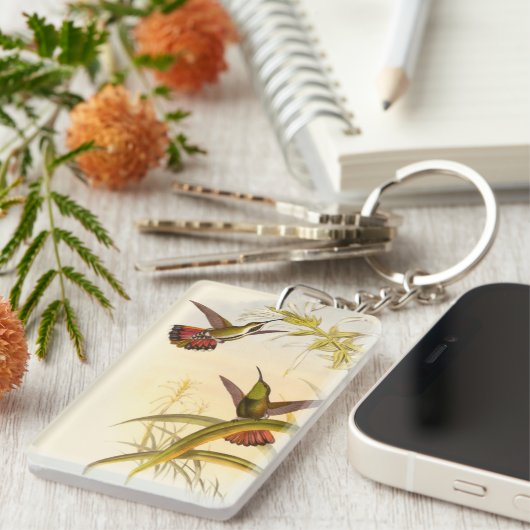 Twee kleurige Hummingvogels die op dezelfde bloem  Sleutelhanger (Voorkant Rechts)