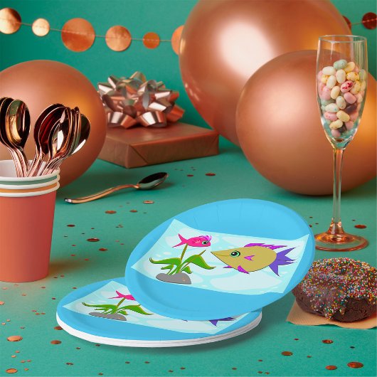 Twee kleurige vissen papieren bordje