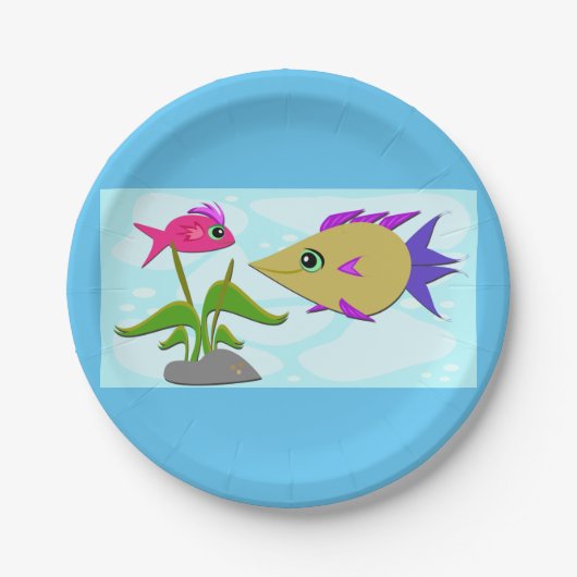 Twee kleurige vissen papieren bordje (Voorkant)