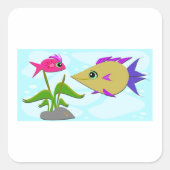 Twee kleurige vissen vierkante sticker (Voorkant)