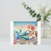 Twee kleurrijke en mooie Zeemeermin Twins Briefkaart (Staand voorkant)