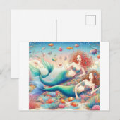 Twee kleurrijke en mooie Zeemeermin Twins Briefkaart (Voorkant / Achterkant)