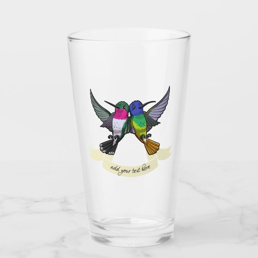 Twee kleurrijke Hummingbird Friends Cartoon Glas (Voorkant)