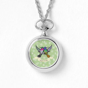 Twee kleurrijke Hummingbird Friends Cartoon Horloge