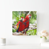 Twee Kleurrijke Kunsten op een Tak van de Boom Vierkante Klok (Huis)